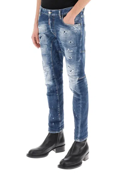 Shop Dsquared2 Medium Mended Rips Wash Tidy Biker Jeans In Blu