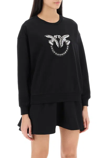 Shop Pinko Nelly Sweatshirt With Love Birds Embroidery In Nero