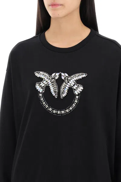 Shop Pinko Nelly Sweatshirt With Love Birds Embroidery In Nero