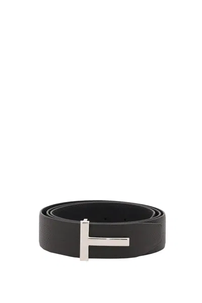 Shop Tom Ford Reversible Grain Leather T Belt In Marrone