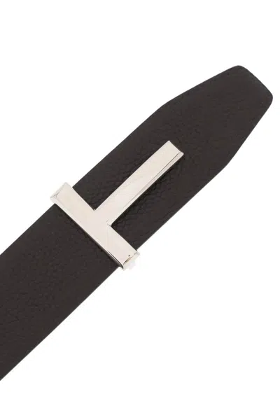 Shop Tom Ford Reversible Grain Leather T Belt In Marrone