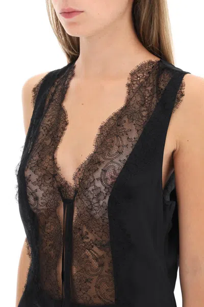 Shop Tom Ford Satin Tank Top With Chantilly Lace In Nero