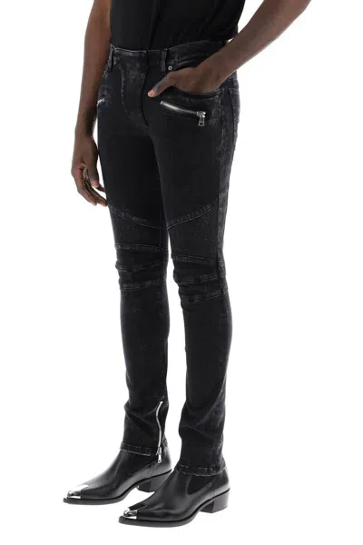 Shop Balmain Slim Biker Style Jeans In Nero