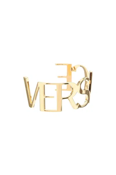 Shop Versace Stiff Logoed Bracelet In Oro