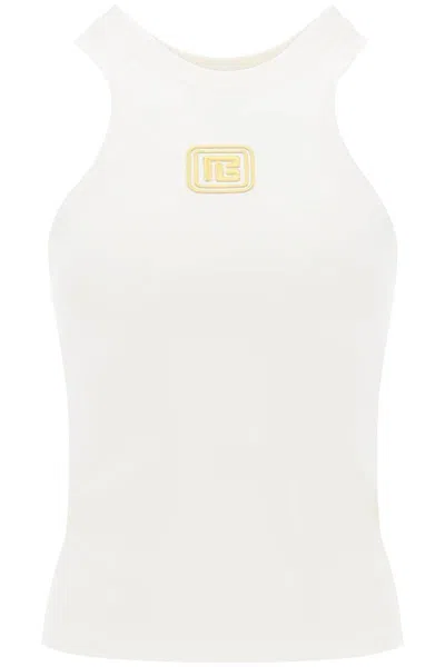 Shop Balmain Tank Top With Pb Embroidery In Bianco