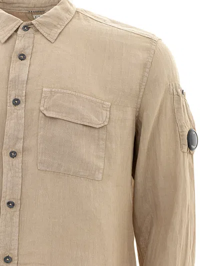 Shop C.p. Company Beige Relaxed Fit Linen Men's Shirt