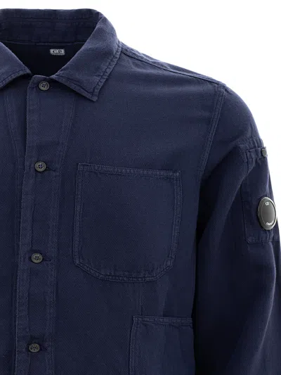 Shop C.p. Company Linen Blend Pockets Men's Shirt In Blue