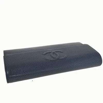 Pre-owned Chanel Logo Cc Blue Leather Wallet  ()