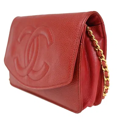 Pre-owned Chanel Wallet On Chain Red Leather Handbag ()