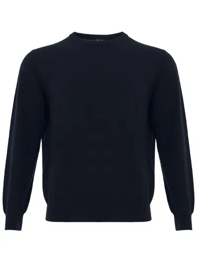 Shop Colombo Elegant Navy Round Neck Cashmere Men's Sweater In Blue