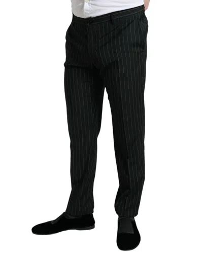 Shop Dolce & Gabbana Black And White Striped Skinny Dress Men's Pants