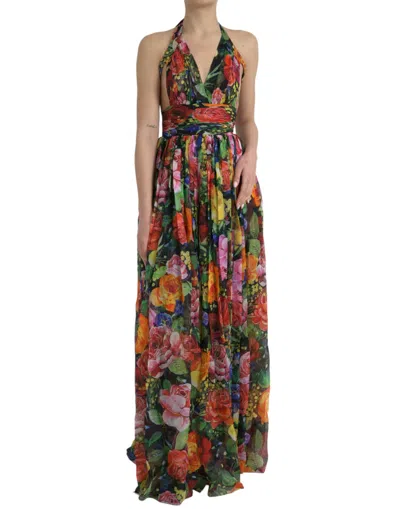 Shop Dolce & Gabbana Chic Floral Maxi Slip Dress In Multicolor Women's Silk