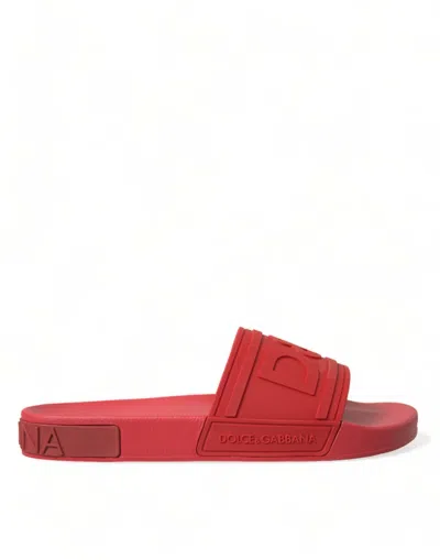 Shop Dolce & Gabbana Classic Red Rubber Beachwear Men's Slides
