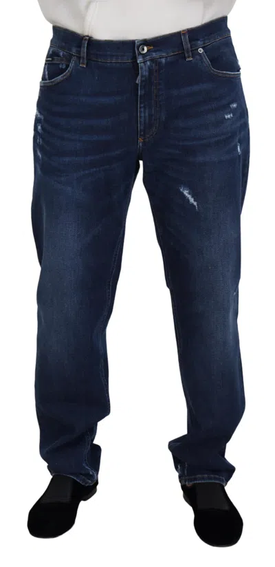 Shop Dolce & Gabbana Elegant Blue Washed Denim Men's Pants