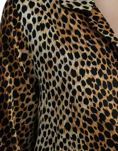 Shop Dolce & Gabbana Elegant Brown Animal Print Silk Women's Blouse