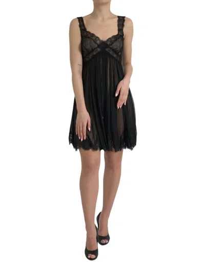 Shop Dolce & Gabbana Elegant Chiffon Silk Blend Mini Women's Dress In Black