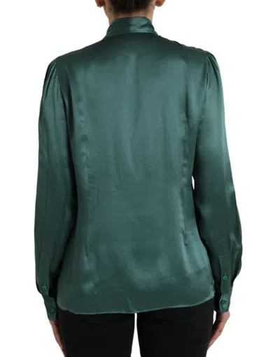 Shop Dolce & Gabbana Elegant Dark Green Silk Blouse Women's Top