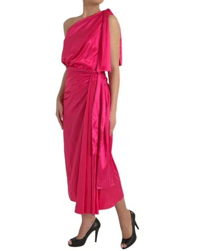 Shop Dolce & Gabbana Elegant Fuchsia Silk One-shoulder Wrap Women's Dress