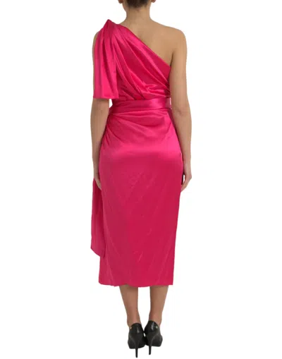 Shop Dolce & Gabbana Elegant Fuchsia Silk One-shoulder Wrap Women's Dress