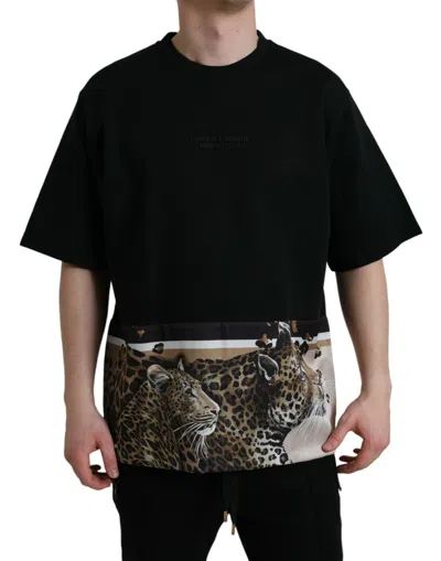 Shop Dolce & Gabbana Elegant Leopard Print Crew Neck Men's Tee In Black