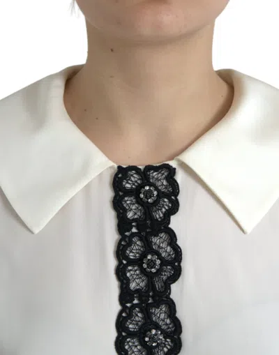 Shop Dolce & Gabbana Elegant Off-white Lace-trim Silk Women's Blouse In Off White