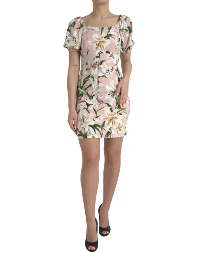 Shop Dolce & Gabbana Elegant Pink Lily Print Sheath Women's Dress