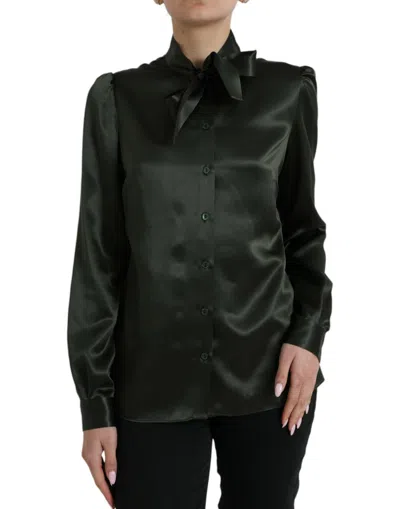Shop Dolce & Gabbana Elegant Silk Ascot Collar Women's Blouse In Black