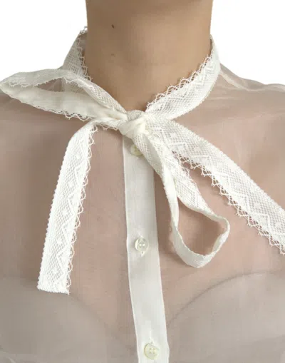 Shop Dolce & Gabbana Elegant Silk Blend Long Sleeve Women's Blouse In White