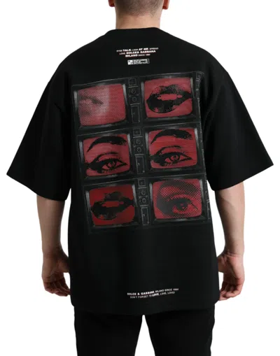 Shop Dolce & Gabbana Round Neck Tee With Stylish Eyes Men's Print In Black