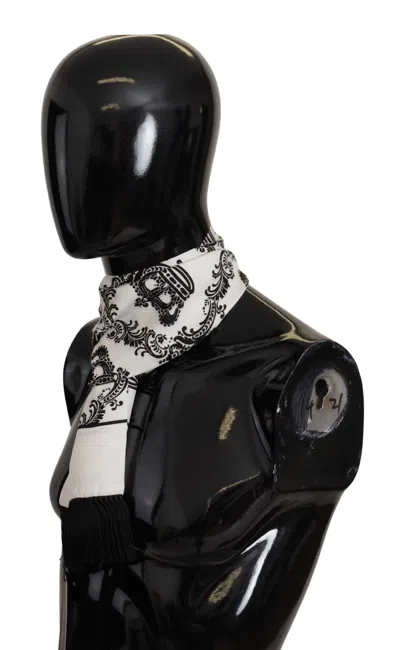 Shop Dolce & Gabbana Royal Crown Printed Silk Men's Men's Scarf In Black And White