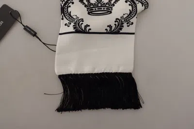 Shop Dolce & Gabbana Royal Crown Printed Silk Men's Men's Scarf In Black And White