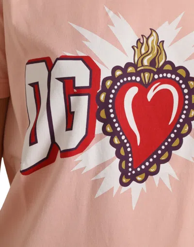 Shop Dolce & Gabbana Sacred Heart Cotton Crew Neck Women's Tee In Pink