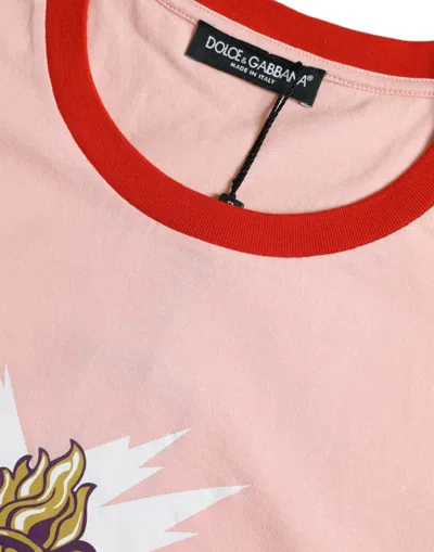 Shop Dolce & Gabbana Sacred Heart Cotton Crew Neck Women's Tee In Pink