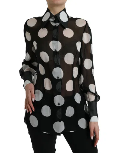 Shop Dolce & Gabbana Silk Collared Button-up Blouse In Black &amp; Women's White In Black And White
