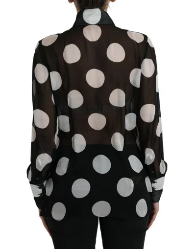 Shop Dolce & Gabbana Silk Collared Button-up Blouse In Black &amp; Women's White In Black And White