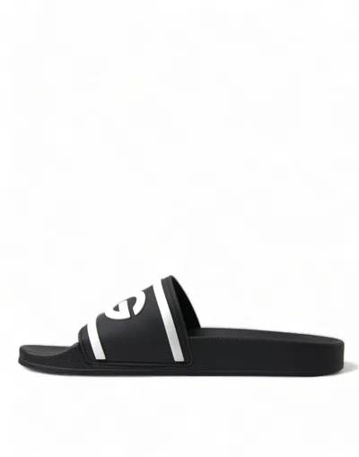 Shop Dolce & Gabbana Sleek Monochrome Rubber Men's Slides In Black And White
