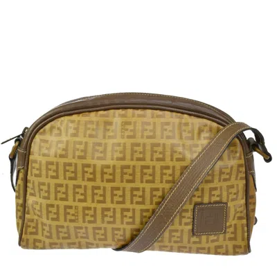 Shop Fendi Zucca Beige Canvas Shoulder Bag ()