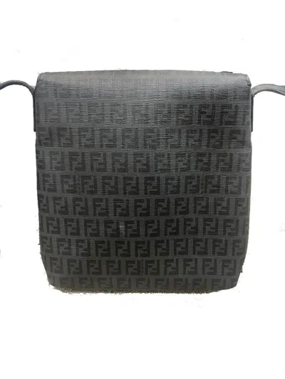 Shop Fendi Zucchino Grey Canvas Shoulder Bag ()