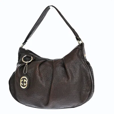 Shop Gucci Sukey Brown Leather Shoulder Bag ()