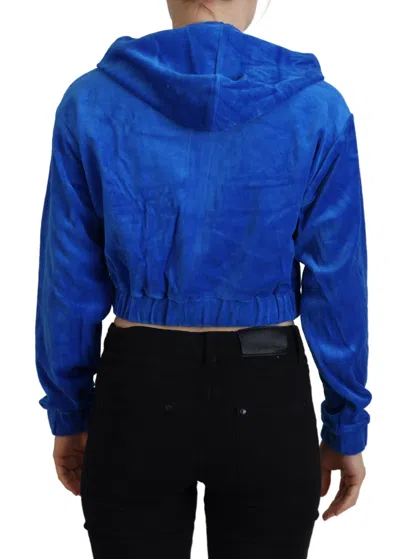 Juicy Couture Blue Cotton Full Zip Cropped Hooded Sweatshirt Sweater In Blue