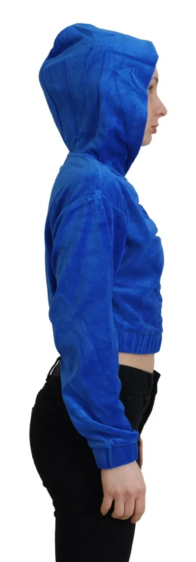 Juicy Couture Blue Cotton Full Zip Cropped Hooded Sweatshirt Sweater In Blue