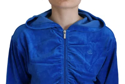 Juicy Couture Blue Cotton Full Zip Cropped Hooded Sweatshirt Sweater In Blue