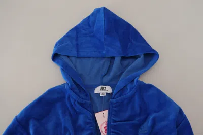 Juicy Couture Blue Cotton Full Zip Cropped Hooded Sweatshirt Sweater In Blue