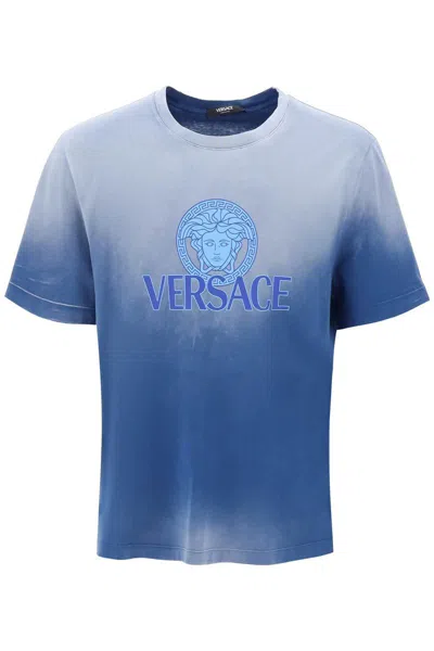 Shop Versace "gradient Medusa T-shirt In Blu