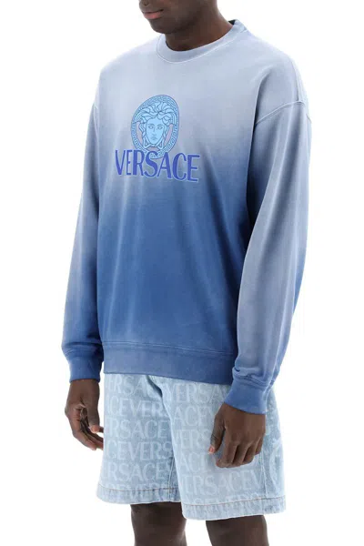Shop Versace "gradient Medusa Sweatshirt In Blu