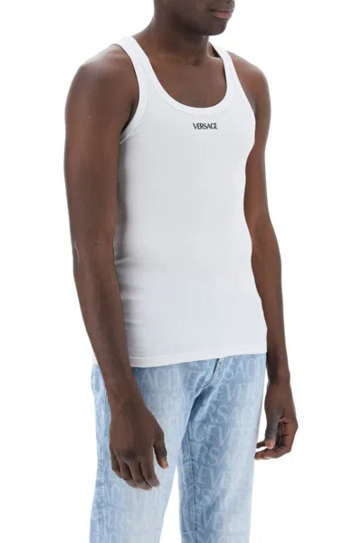 Shop Versace "intimate Tank Top With Embroidered In Bianco