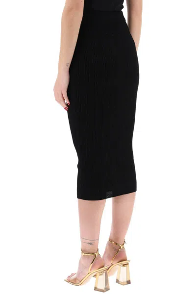 Shop Balmain "knitted Midi Skirt With Embossed In Nero