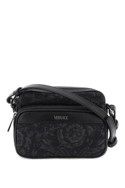 Shop Versace Baroque Messenger Bag In Nero