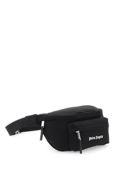 Shop Palm Angels Canvas Waist Bag With Embroidered Logo. In Nero