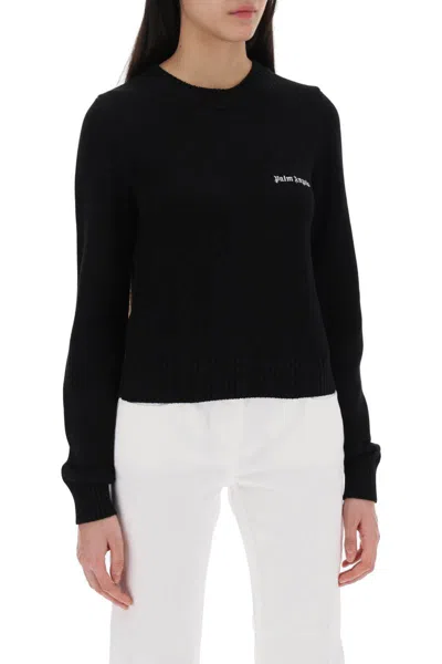 Shop Palm Angels Cropped Pullover With Embroidered Logo In Nero